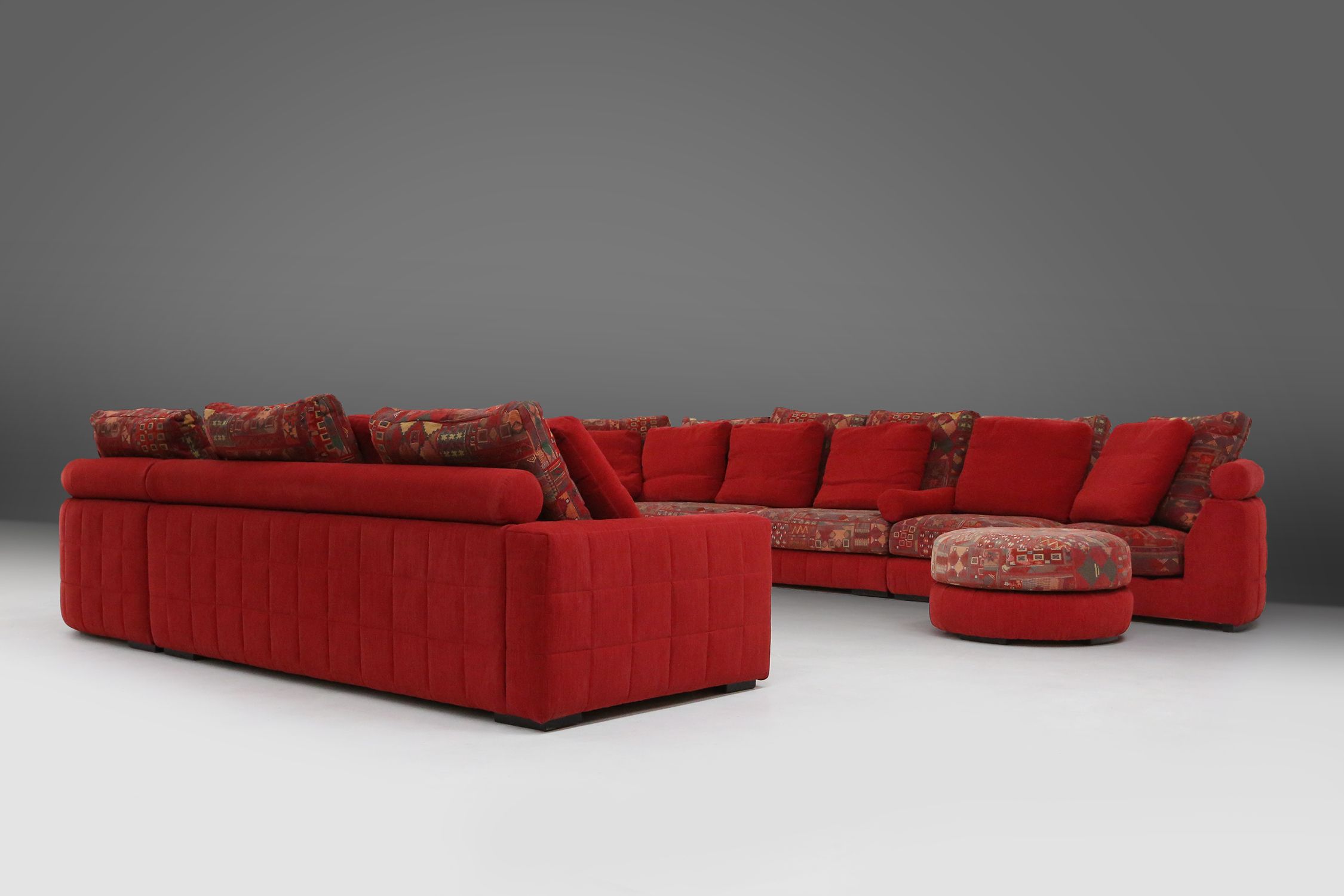 Modular Sofa in Red and Patterned Upholstery by Roche Bobois, France 1980sthumbnail